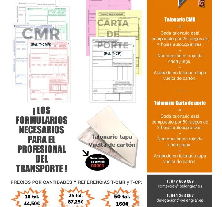 Talonarios CMR y Carta de portes genéricos o personalizados!